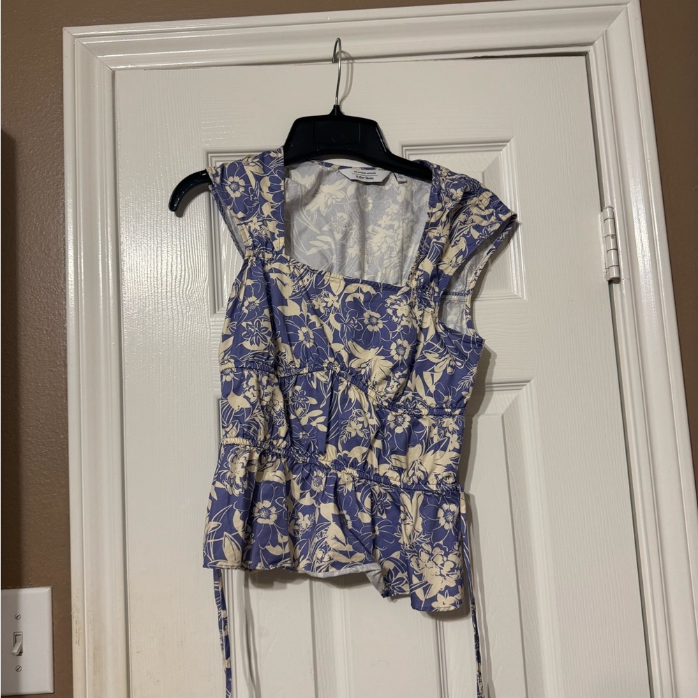 & Other Stories Blue and Cream Floral Blouse